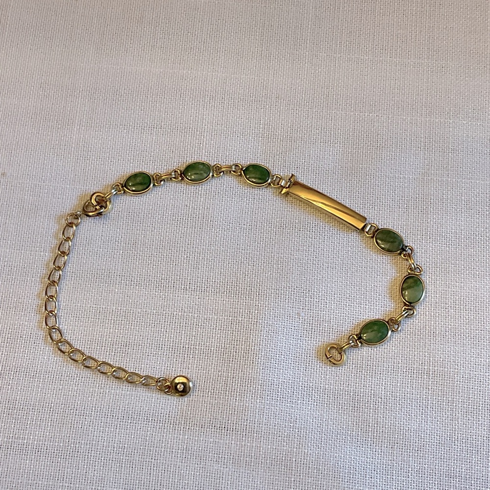 Vintage 10k Gold Filled Green Jade Stone Watch Band by JB Champion | Adjustable